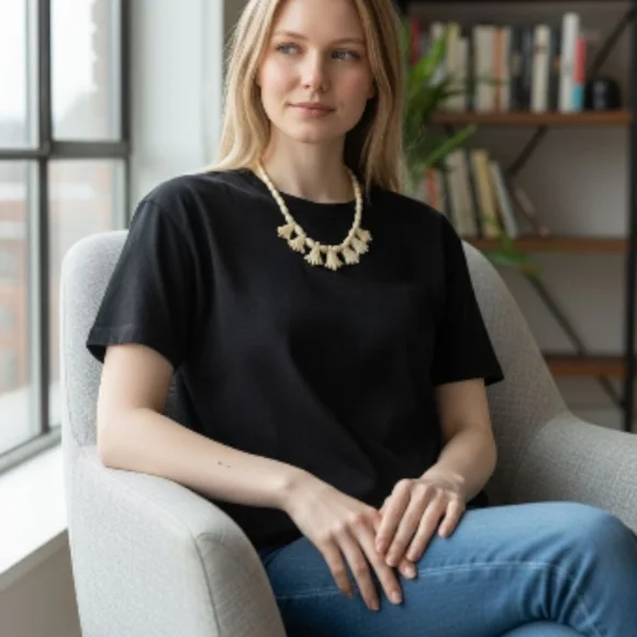 Vintage (80s) Egyptian Carved Bone Lotus Flower Necklace - Picture 4 of 5